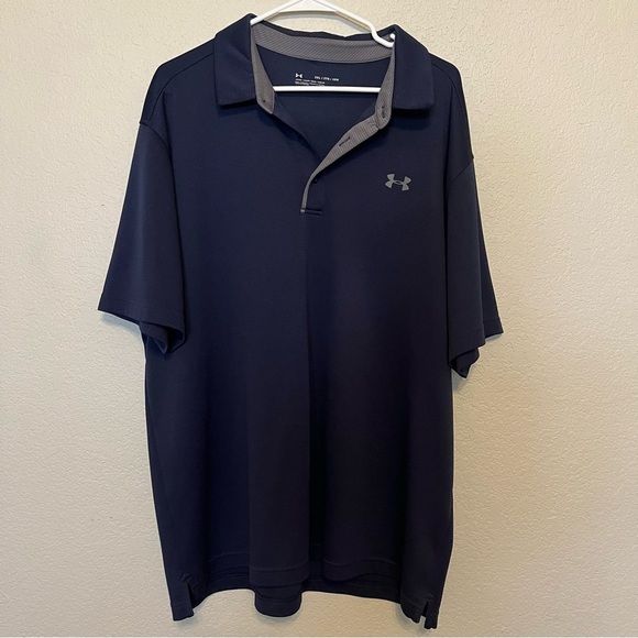 Under Armour Heat Gear Polo Navy and Gray Short Sleeve Loose Shirt XXL - Picture 2 of 9
